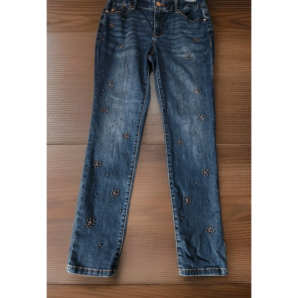 Chico's Secret Stretch Scattered Embellished Starburst Jeggings Blue Sz OP US 4P